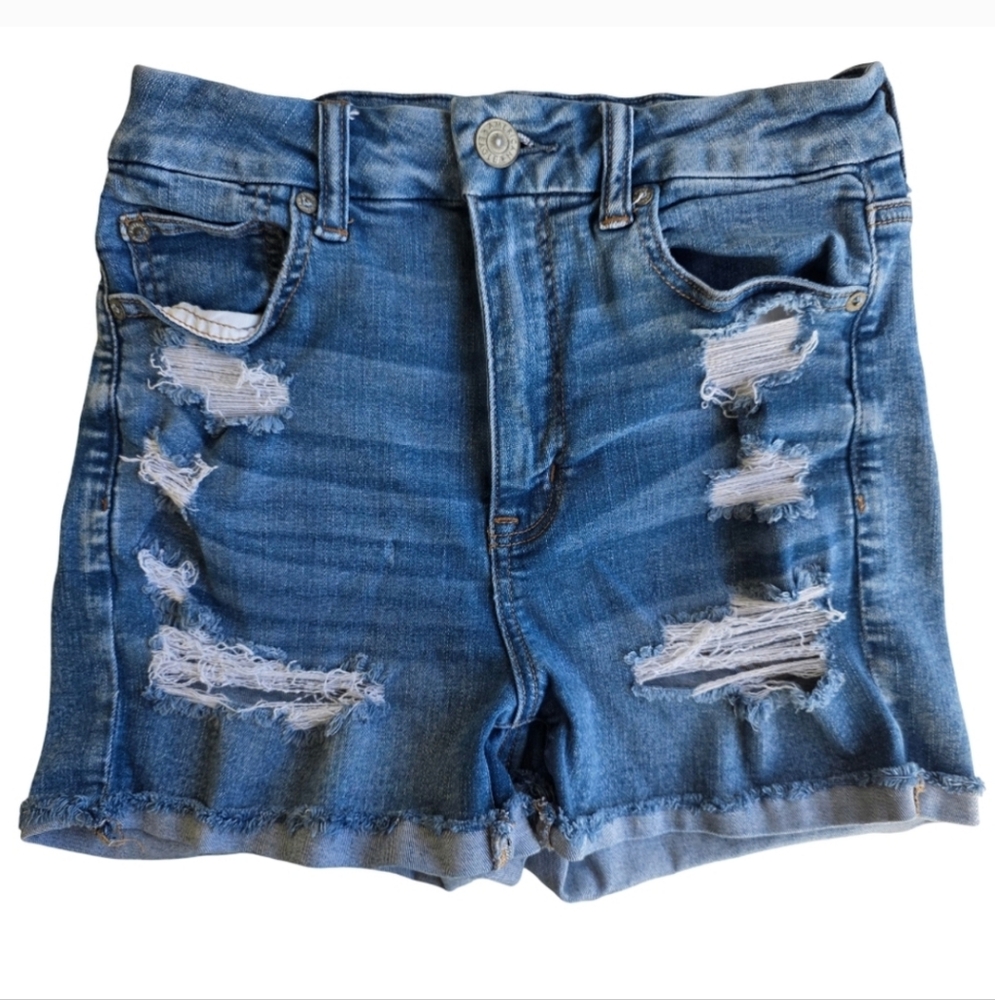 American Eagle Curvy Hi-Rise Shortie Next Level Stretch Distressed Shorts Size 8